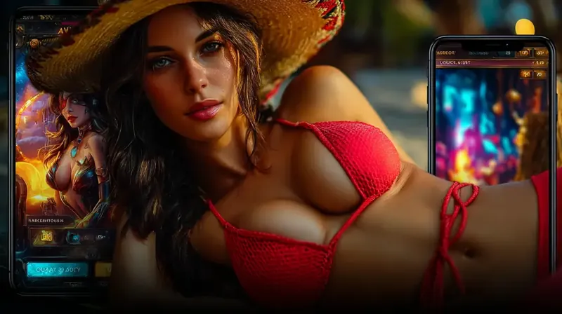 A beautiful woman with long brown hair and elegant Indian jewelry stands in front of a green-themed live casino slot game interface with vibrant symbols.